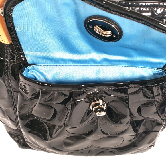 Coach Black Tote Patent Leather Turn Lock Blue - Picture 8 of 14